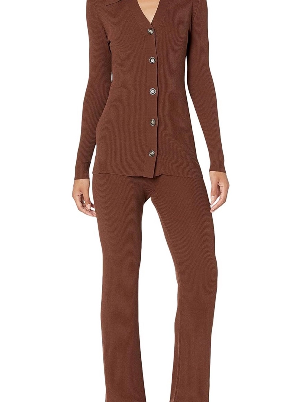 Never Worn - Ribbed Two-Piece Knit Set in Rich Brown XS